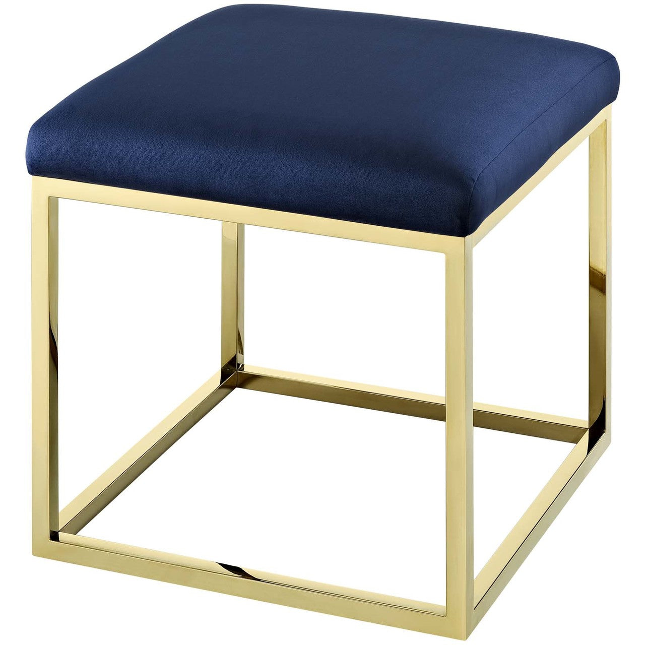 Anticipate Ottoman, Velvet Fabric Metal Steel, Gold Navy 13781