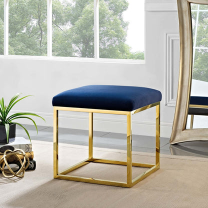 Anticipate Ottoman, Velvet Fabric Metal Steel, Gold Navy 13781