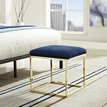 Anticipate Ottoman, Velvet Fabric Metal Steel, Gold Navy 13781