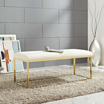 Anticipate Fabric Bench, Velvet Fabric Metal Steel, Gold Ivory 13785