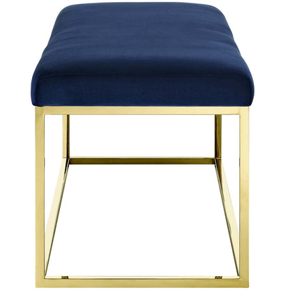 Anticipate Fabric Bench, Velvet Fabric Metal Steel, Gold Navy 13786