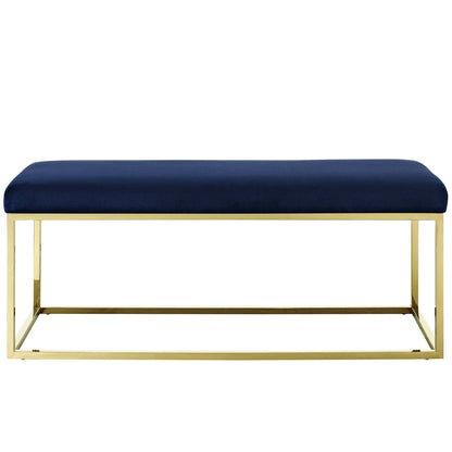 Anticipate Fabric Bench, Velvet Fabric Metal Steel, Gold Navy 13786
