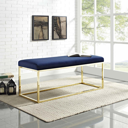 Anticipate Fabric Bench, Velvet Fabric Metal Steel, Gold Navy 13786