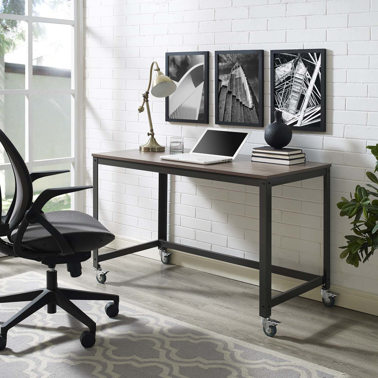 Vivify Computer Office Desk, Wood Metal Steel, Black 13787