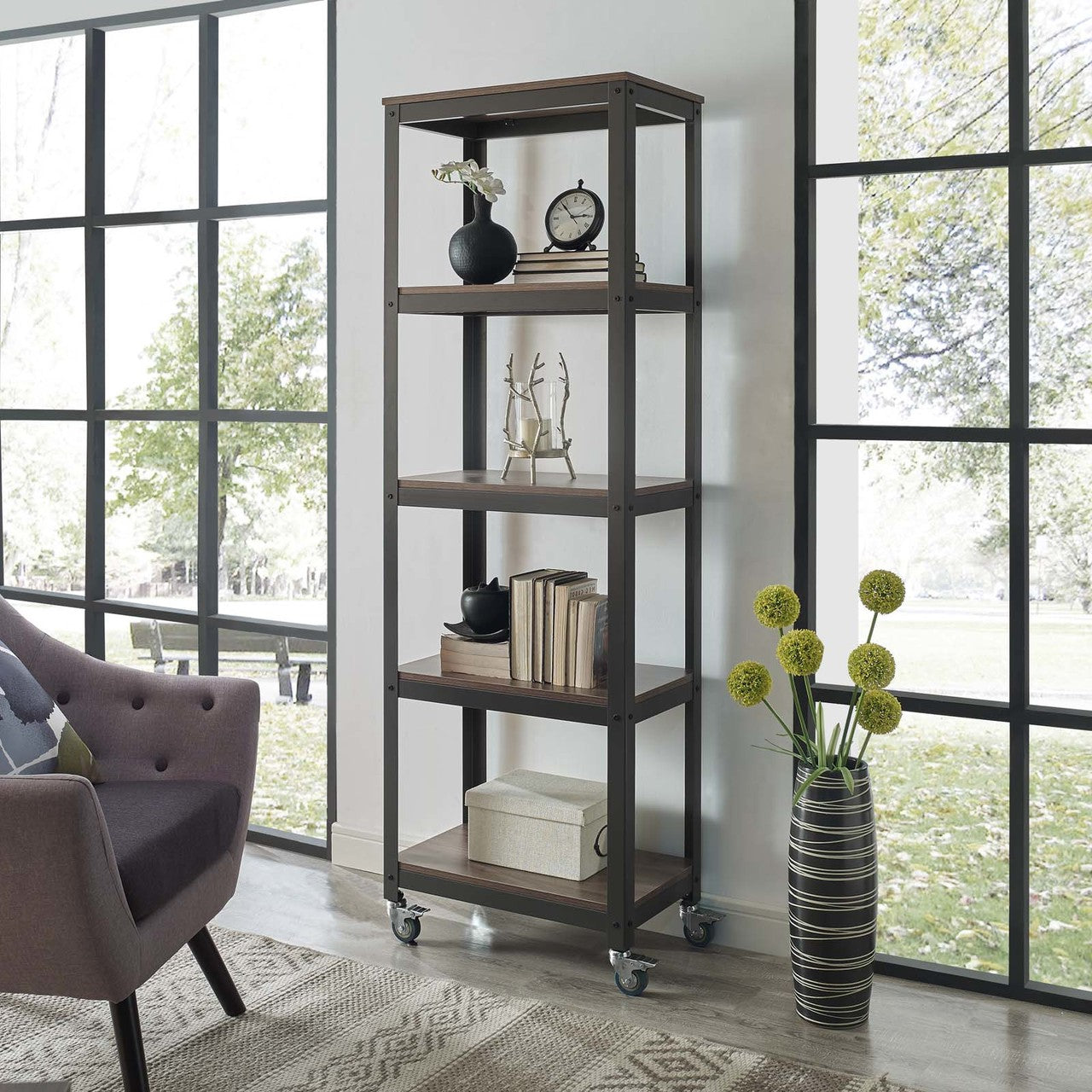 Vivify Bookcase, Wood Metal Steel, Black 13789