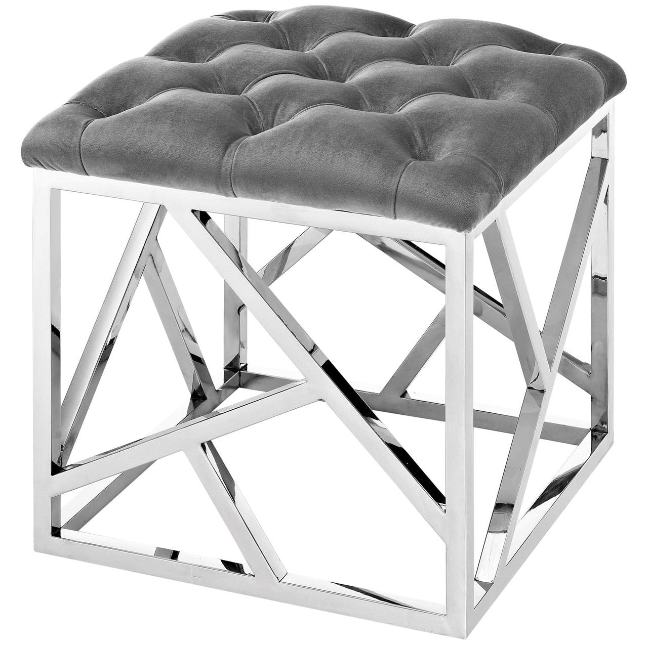 Intersperse Ottoman, Velvet Fabric Metal Steel, Grey Gray 13812