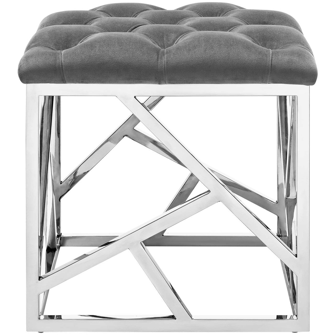 Intersperse Ottoman, Velvet Fabric Metal Steel, Grey Gray 13812