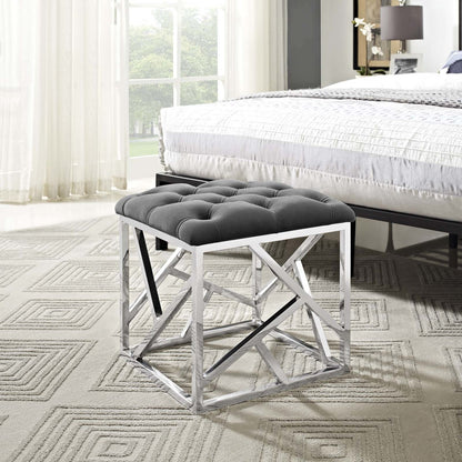Intersperse Ottoman, Velvet Fabric Metal Steel, Grey Gray 13812