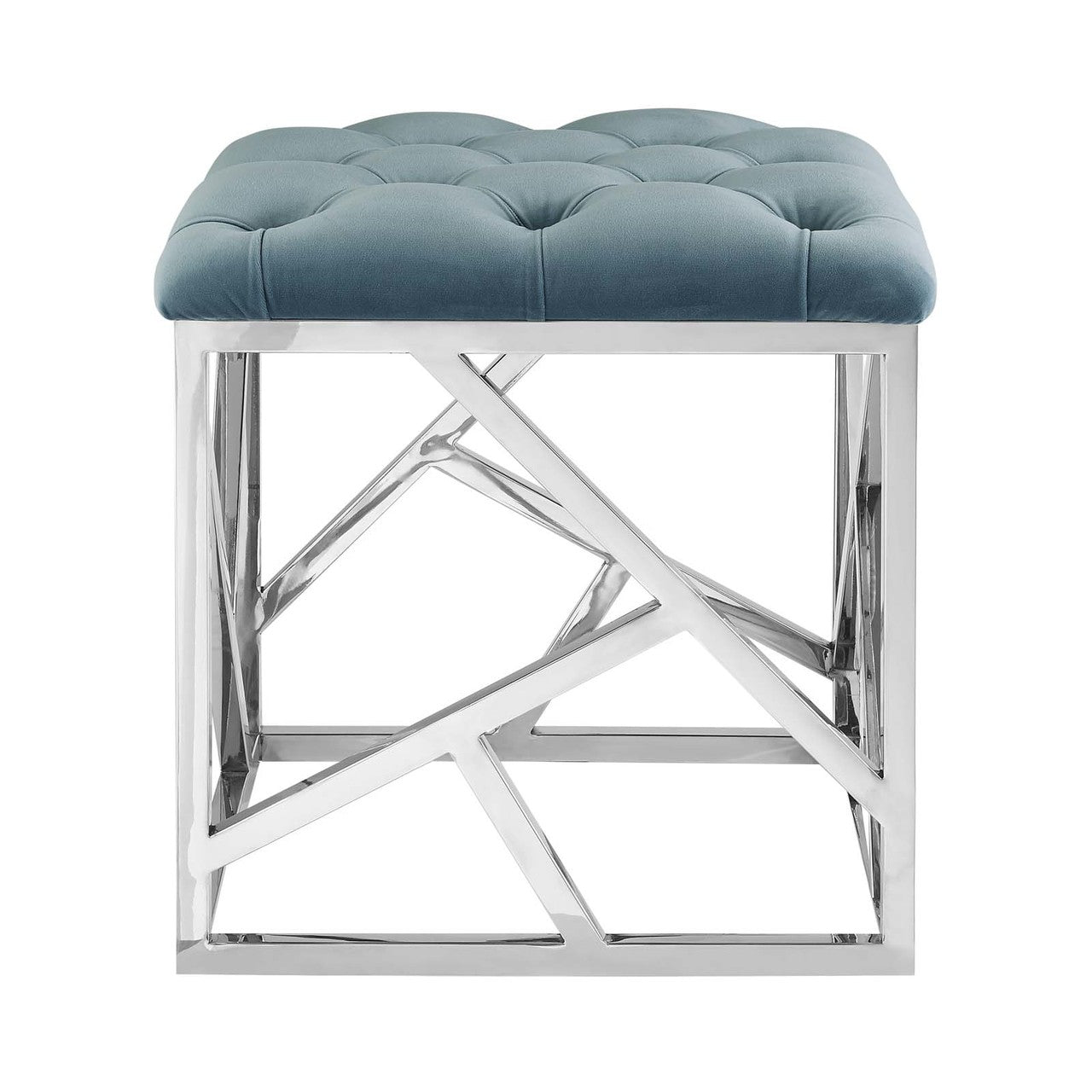 Intersperse Ottoman, Velvet Fabric Metal Steel, Blue 13813