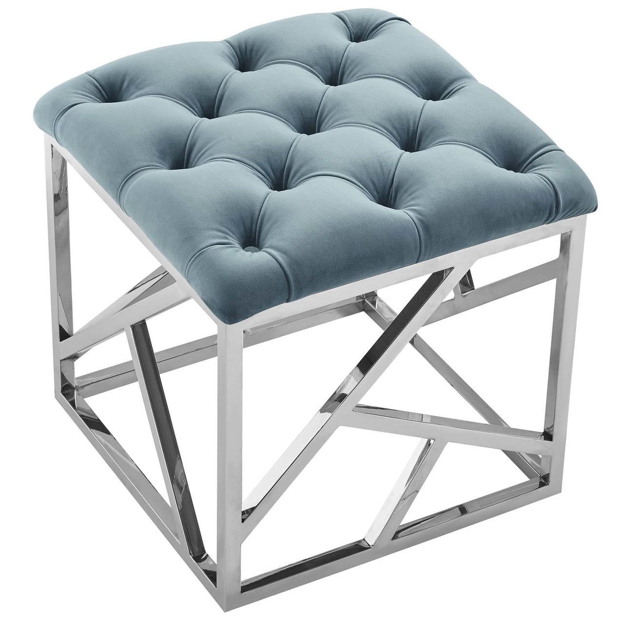 Intersperse Ottoman, Velvet Fabric Metal Steel, Blue 13813