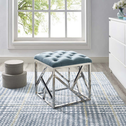 Intersperse Ottoman, Velvet Fabric Metal Steel, Blue 13813