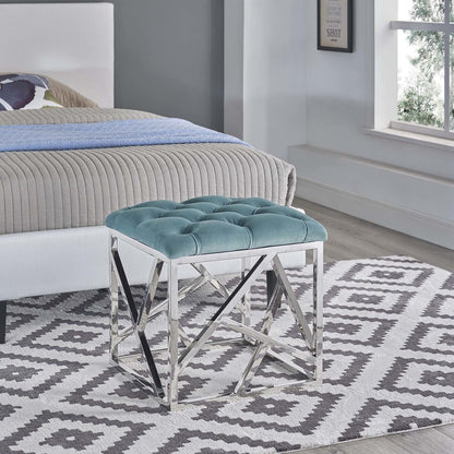 Intersperse Ottoman, Velvet Fabric Metal Steel, Blue 13813