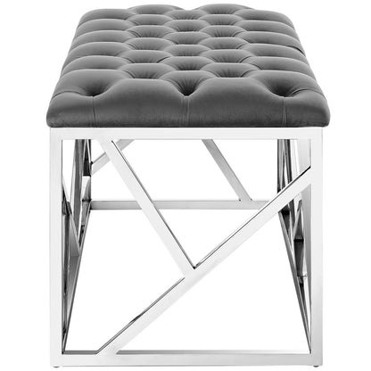 Intersperse Bench, Velvet Fabric Metal Steel, Grey Gray 13814