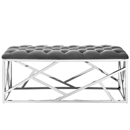 Intersperse Bench, Velvet Fabric Metal Steel, Grey Gray 13814