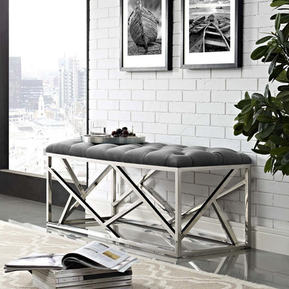 Intersperse Bench, Velvet Fabric Metal Steel, Grey Gray 13814