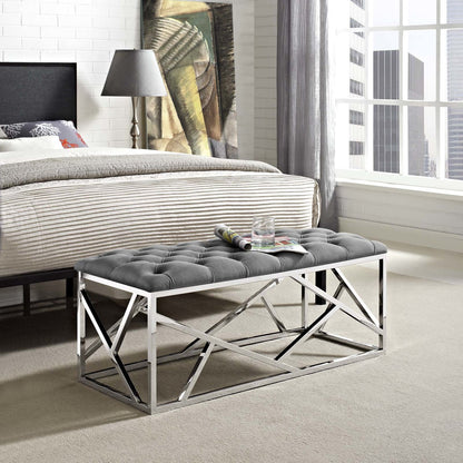 Intersperse Bench, Velvet Fabric Metal Steel, Grey Gray 13814