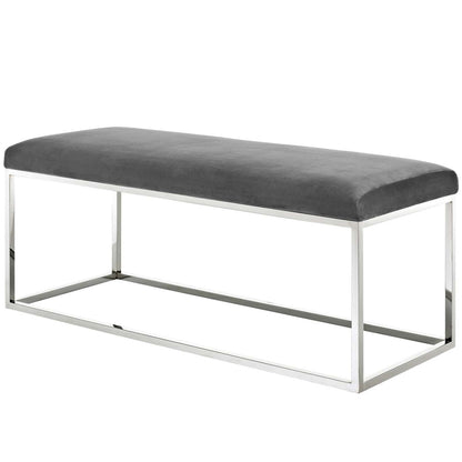 Anticipate Velvet Bench, Velvet Fabric Metal Steel, Grey Gray 13818