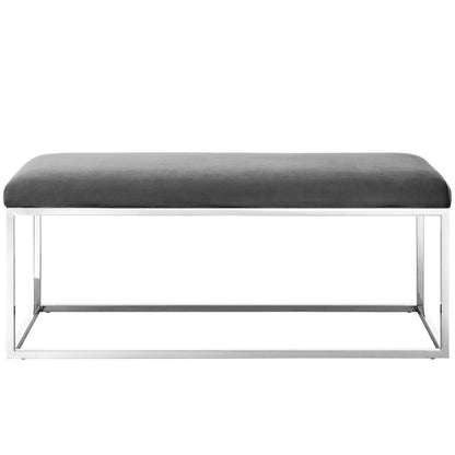 Anticipate Velvet Bench, Velvet Fabric Metal Steel, Grey Gray 13818
