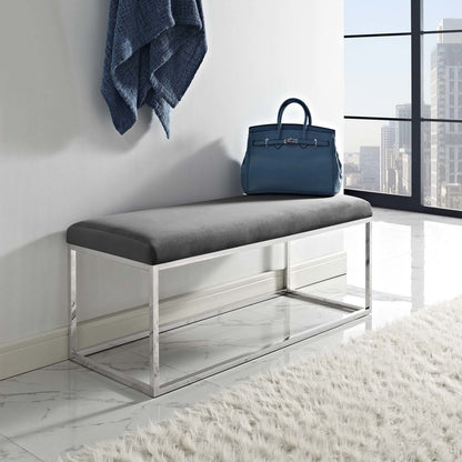Anticipate Velvet Bench, Velvet Fabric Metal Steel, Grey Gray 13818