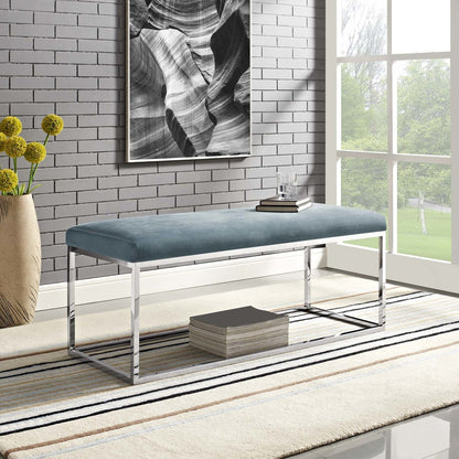 Anticipate Velvet Bench, Velvet Fabric Metal Steel, Blue 13819