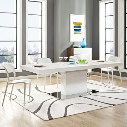 Vector Expandable Dining Table, Wood Metal Steel, White 13820