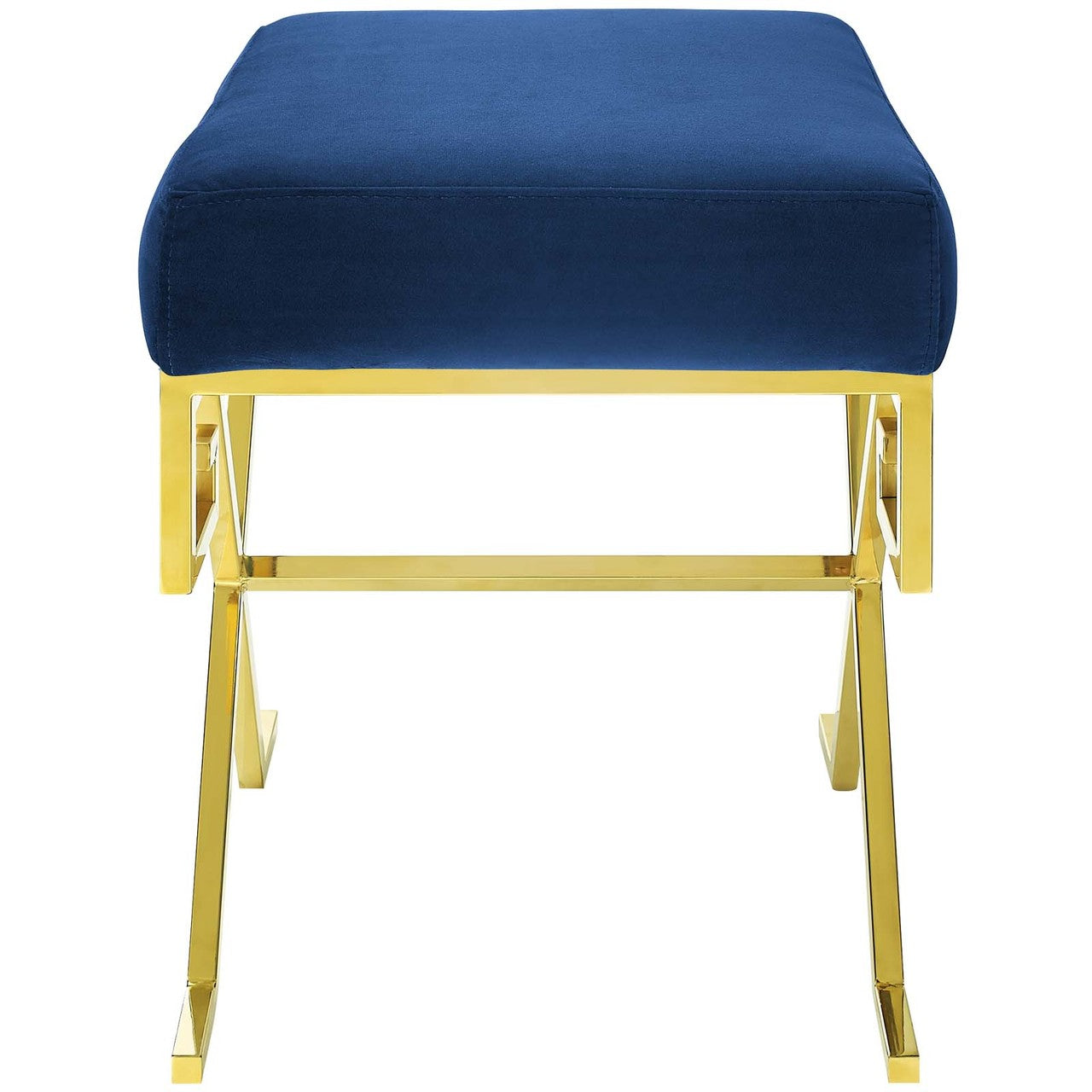 Twist Velvet Bench, Velvet Fabric Metal Steel, Gold Navy 13824