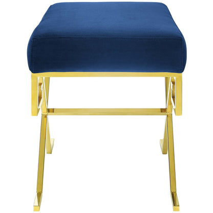 Twist Velvet Bench, Velvet Fabric Metal Steel, Gold Navy 13824