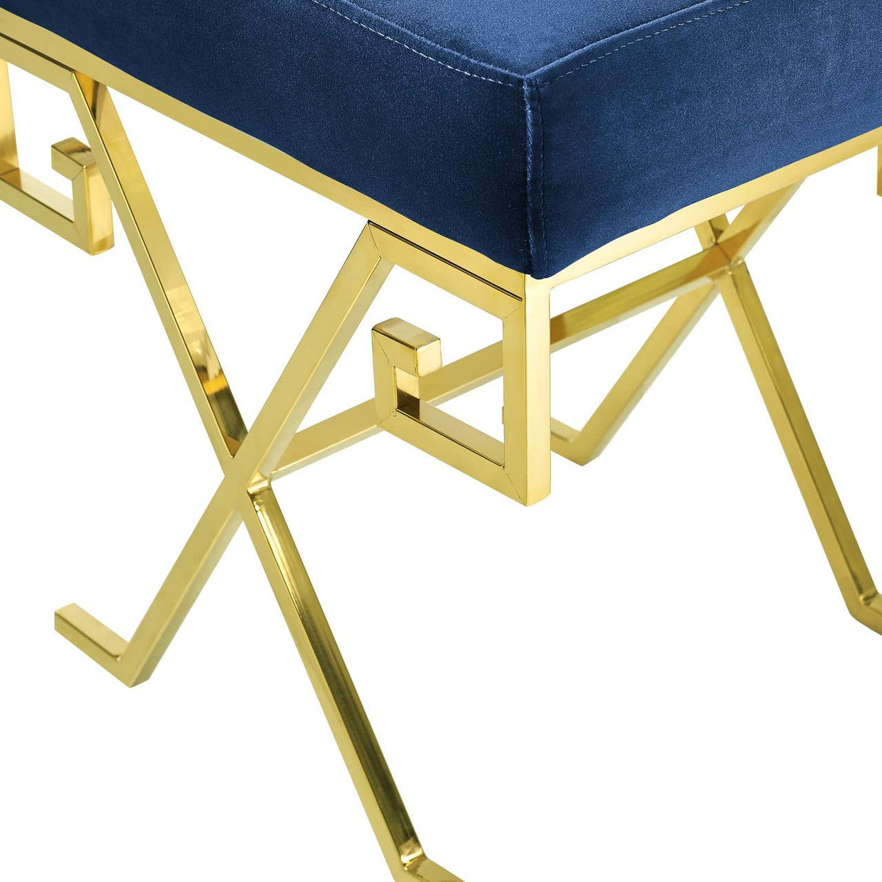 Twist Velvet Bench, Velvet Fabric Metal Steel, Gold Navy 13824