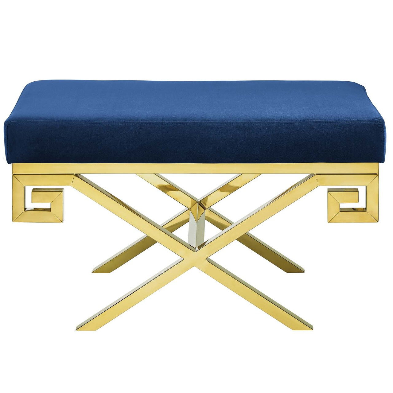 Rove Velvet Bench, Velvet Fabric Metal Steel, Gold Navy 13833