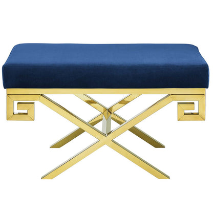 Rove Velvet Bench, Velvet Fabric Metal Steel, Gold Navy 13833