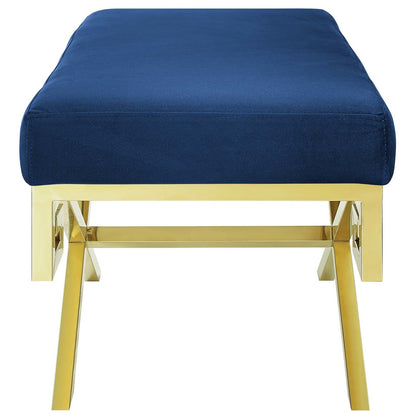 Rove Velvet Bench, Velvet Fabric Metal Steel, Gold Navy 13833