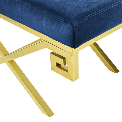 Rove Velvet Bench, Velvet Fabric Metal Steel, Gold Navy 13833