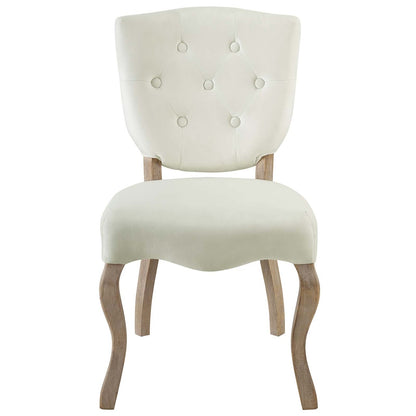 Array Vintage French Dining Side Chair, Velvet Fabric Metal Steel, Ivory White 13837