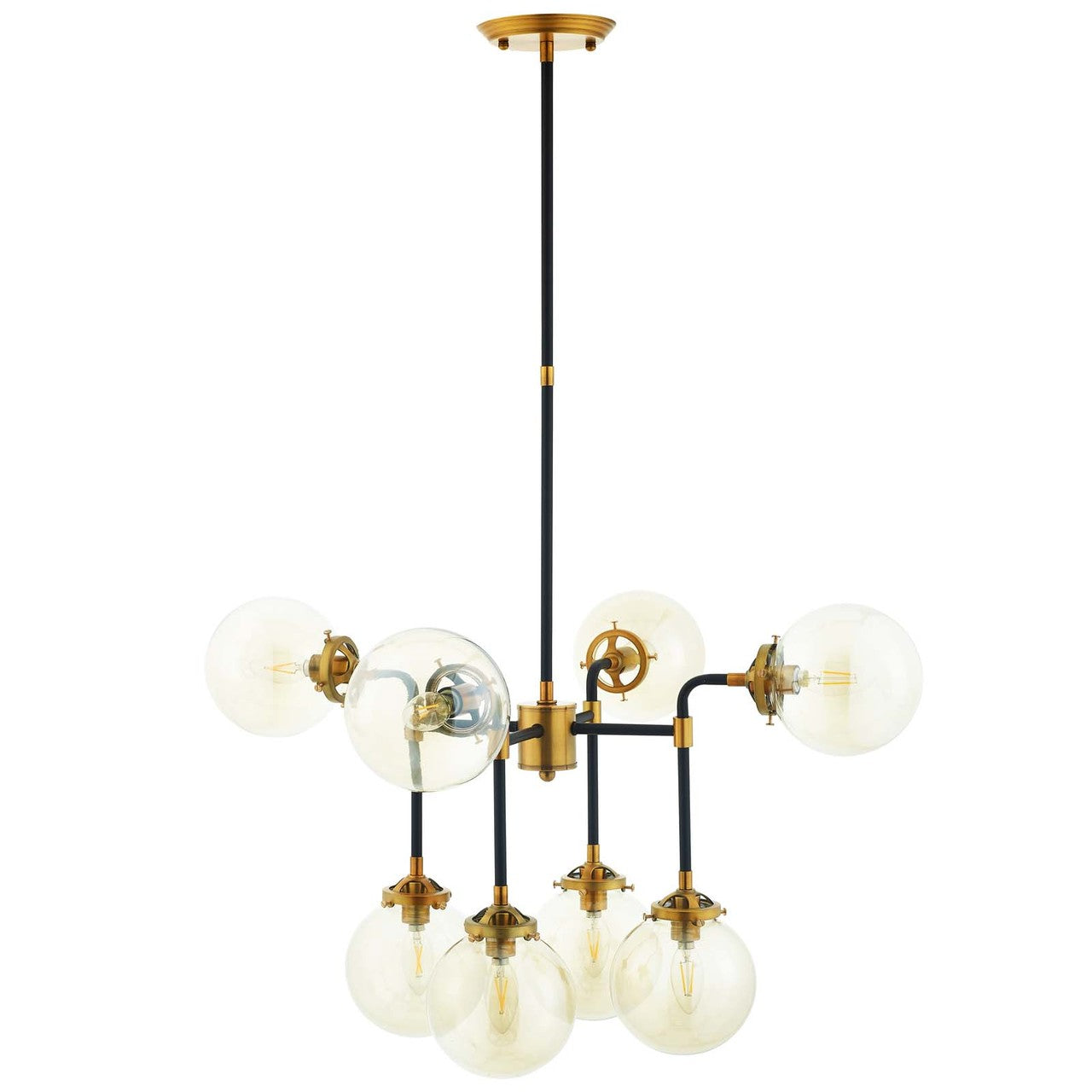Ambition Amber Glass And Antique Brass 8 Light Pendant Chandelier, Metal Steel, Gold 15274