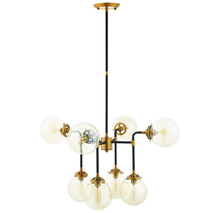 Ambition Amber Glass And Antique Brass 8 Light Pendant Chandelier, Metal Steel, Gold 15274