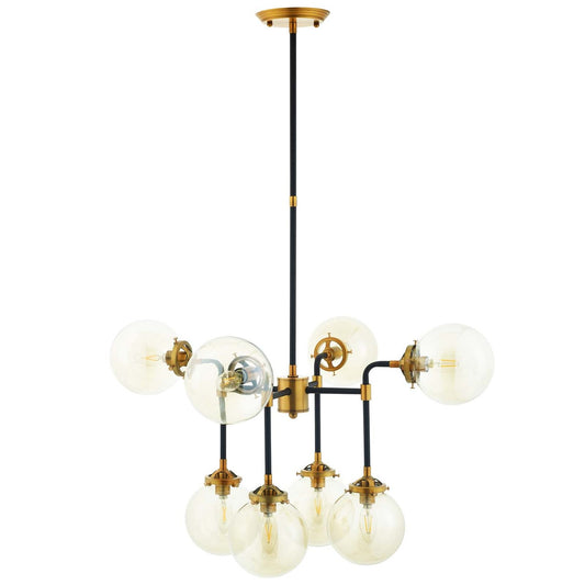 Ambition Amber Glass And Antique Brass 8 Light Pendant Chandelier, Metal Steel, Gold 15274
