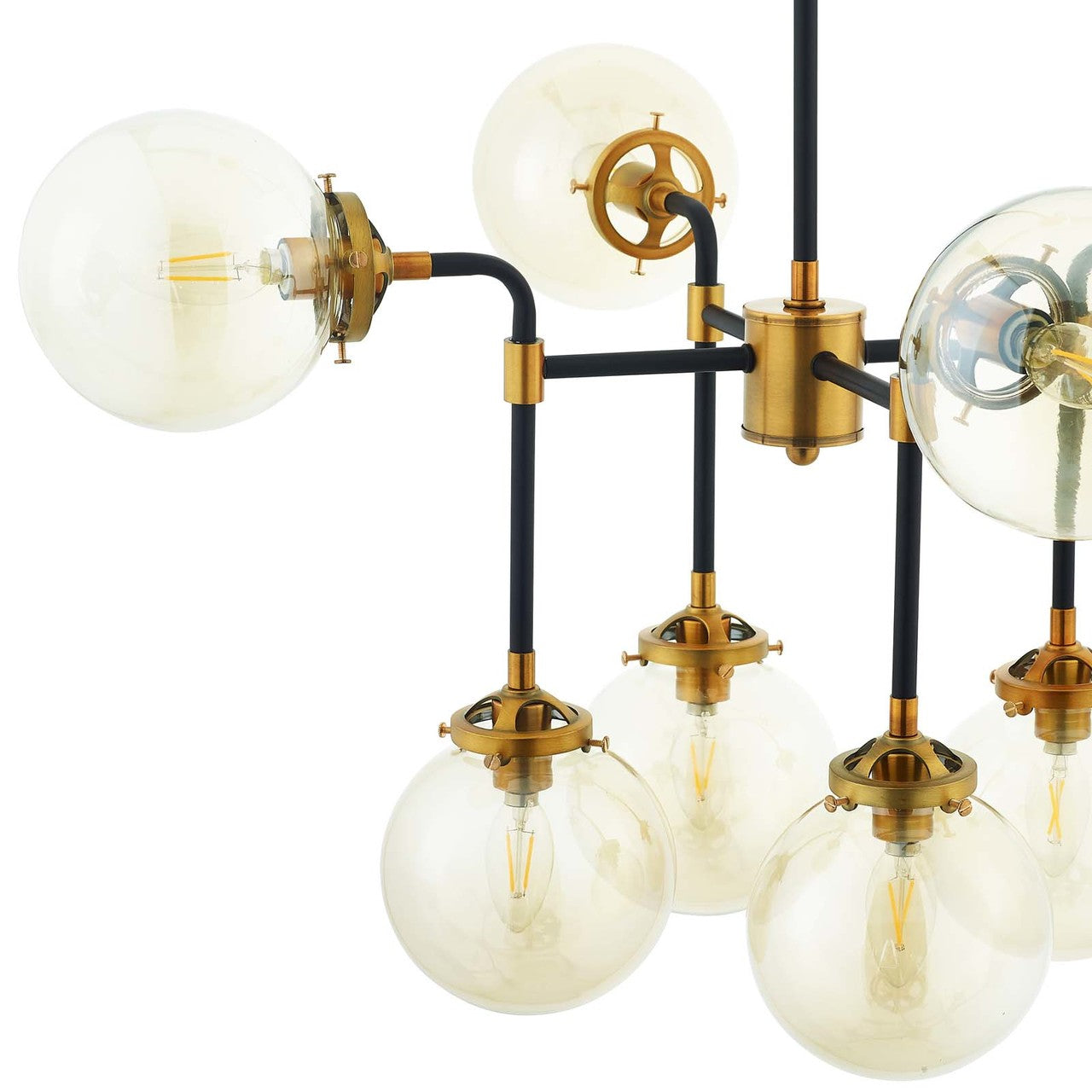 Ambition Amber Glass And Antique Brass 8 Light Pendant Chandelier, Metal Steel, Gold 15274