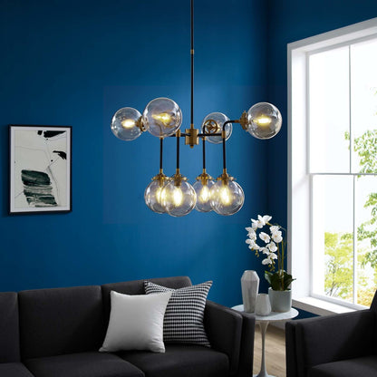 Ambition Amber Glass And Antique Brass 8 Light Pendant Chandelier, Metal Steel, Gold 15274