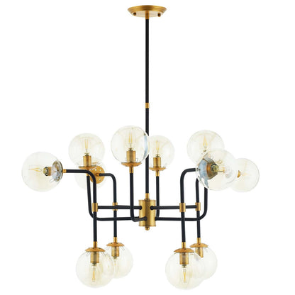 Ambition Amber Glass And Antique Brass 12 Light Pendant Chandelier, Metal Steel, Gold 15275