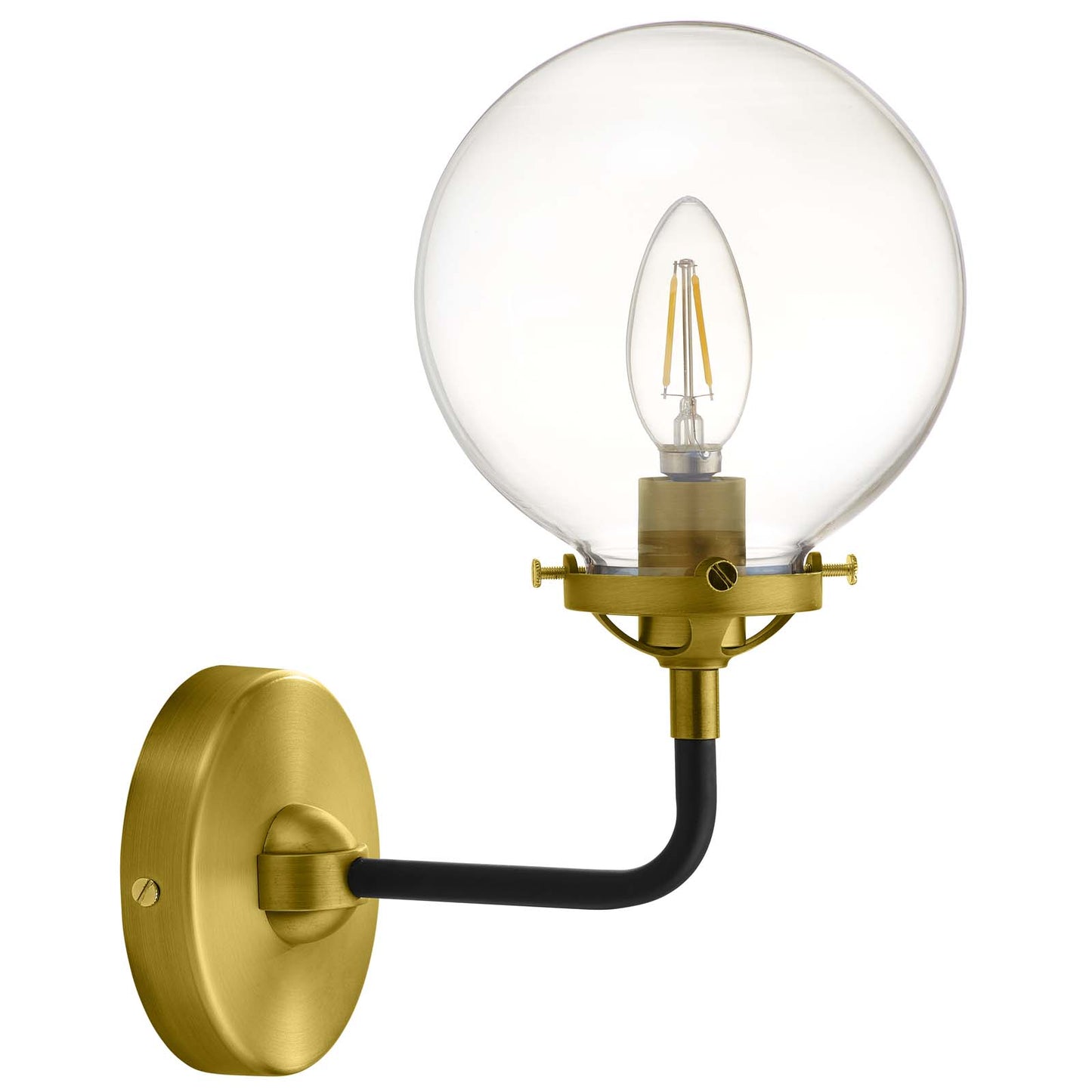 Reckon Amber Glass and Brass Wall Sconce Light, Glass Metal, Gold, 17803