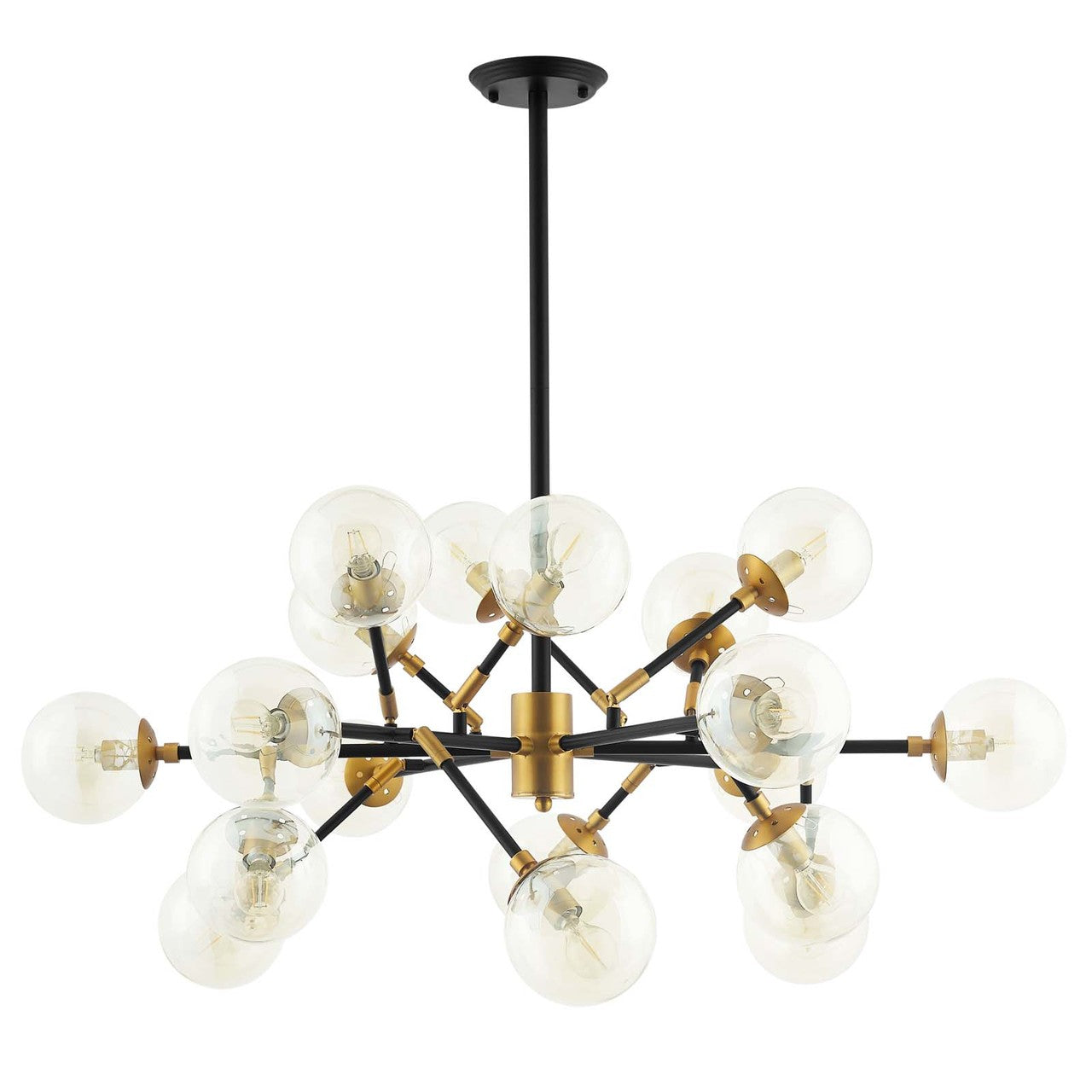 Sparkle Amber Glass And Antique Brass 18 Light Mid-Century Pendant Chandelier, Metal Steel, Gold 15277