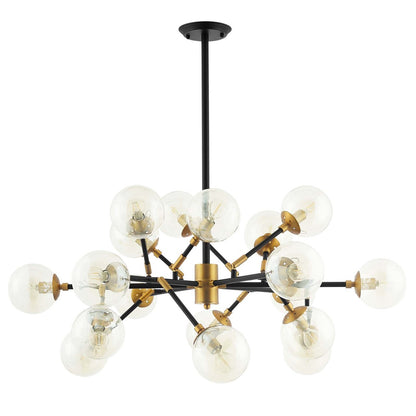 Sparkle Amber Glass And Antique Brass 18 Light Mid-Century Pendant Chandelier, Metal Steel, Gold 15277