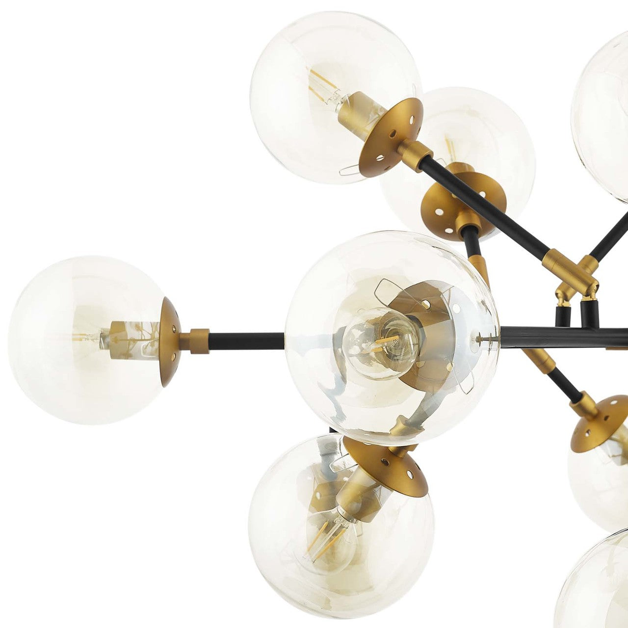 Sparkle Amber Glass And Antique Brass 18 Light Mid-Century Pendant Chandelier, Metal Steel, Gold 15277