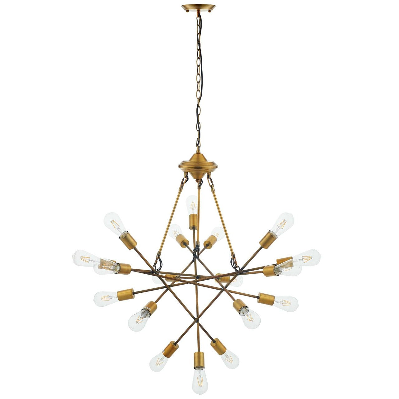 Request Antique Brass 18 Light Mid-Century Pendant Chandelier, Metal Steel, Gold 15278