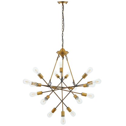 Request Antique Brass 18 Light Mid-Century Pendant Chandelier, Metal Steel, Gold 15278
