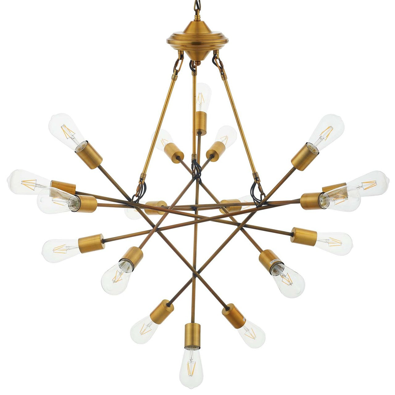 Request Antique Brass 18 Light Mid-Century Pendant Chandelier, Metal Steel, Gold 15278
