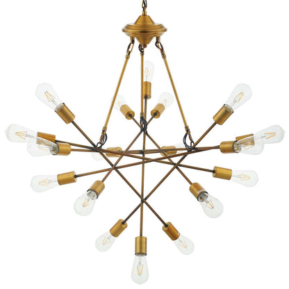 Request Antique Brass 18 Light Mid-Century Pendant Chandelier, Metal Steel, Gold 15278