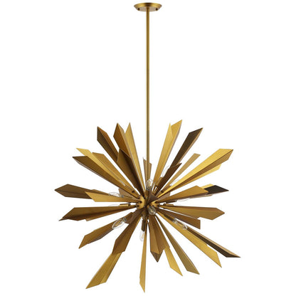 Pervade Starburst Brass Pendant Light Chandelier, Metal Steel, Gold 15279