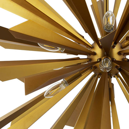 Pervade Starburst Brass Pendant Light Chandelier, Metal Steel, Gold 15279