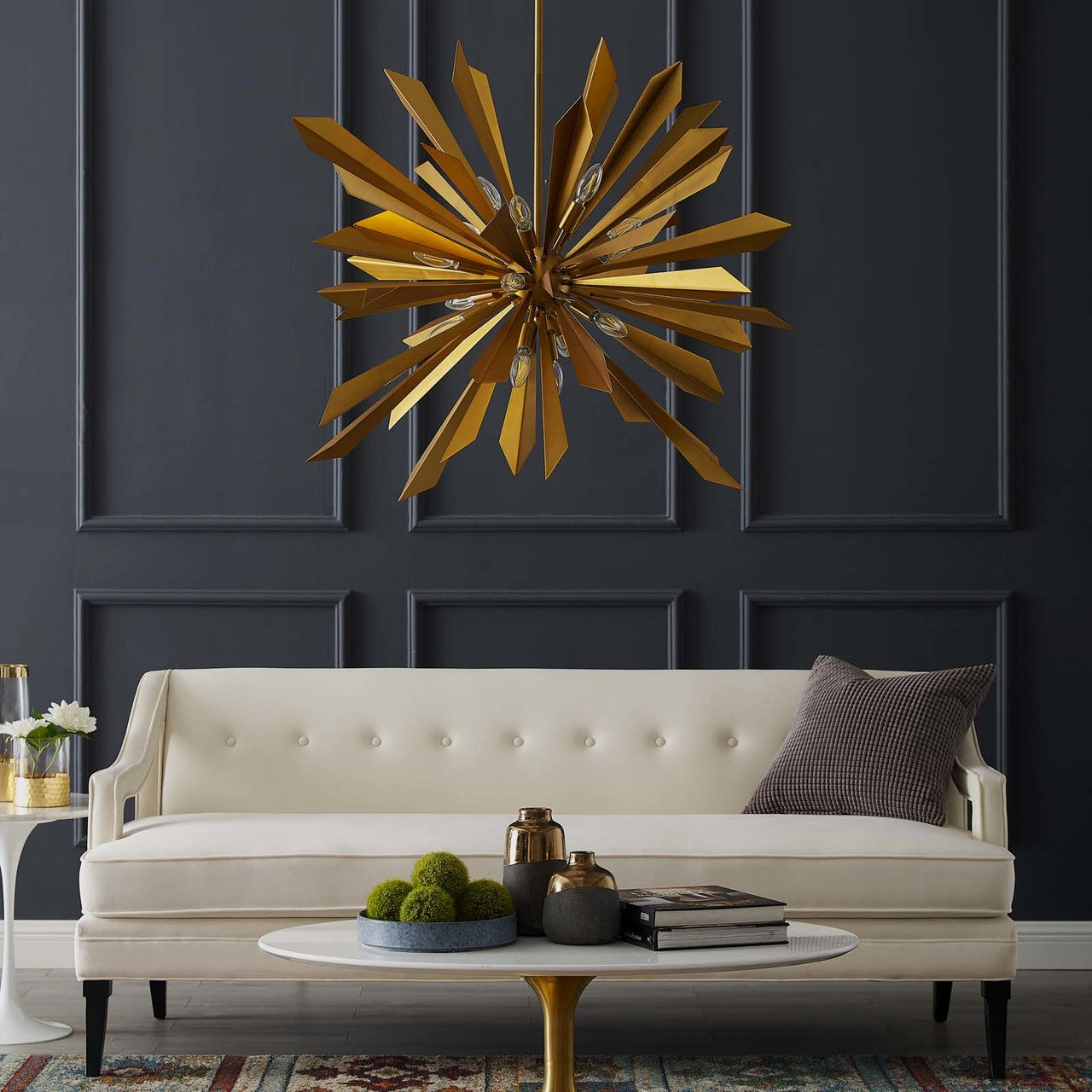 Pervade Starburst Brass Pendant Light Chandelier, Metal Steel, Gold 15279